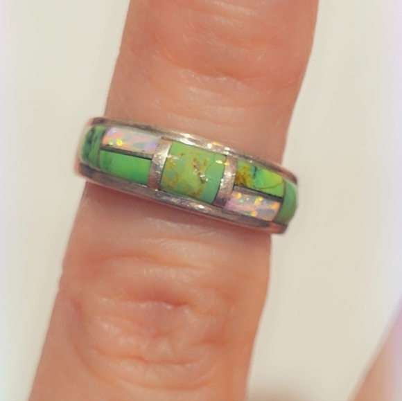 Jewelry - Zuni Native American Opal Inlay Sterling Gemstone Ring SZ 4